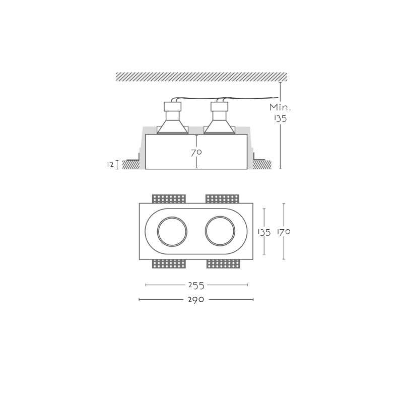 Spot double en plâtre 255mm x 135mm x 135mm haut