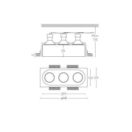 Spot triple en plâtre 370mm x 135mm x 135mm haut