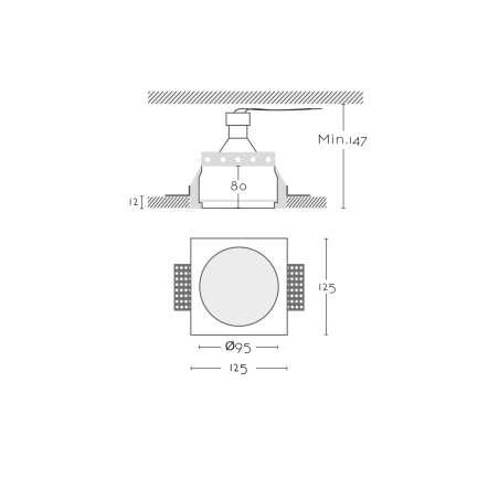 Spot en plâtre GU10 de 95 mm de diamètre et 147 mm de hauteur