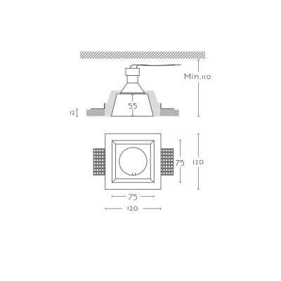 Spot GU10 en plâtre diamètre 75mm et hauteur 110mm