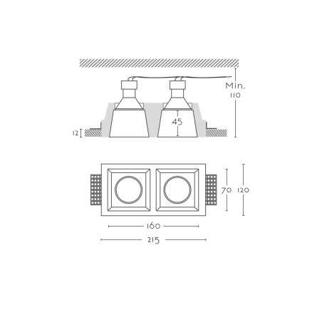 Spot double en plâtre 160mm x 70mm x 110mm haut