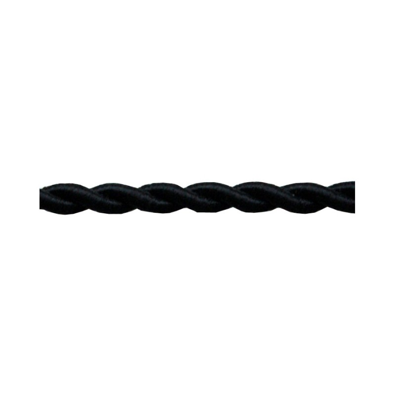 Câble décoratif textile tressé, fini soie, couleur noire