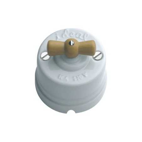 Commutateur en porcelaine de surface, boucle en bois verni