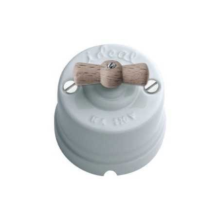 Commutateur en porcelaine de surface, boucle en bois naturel