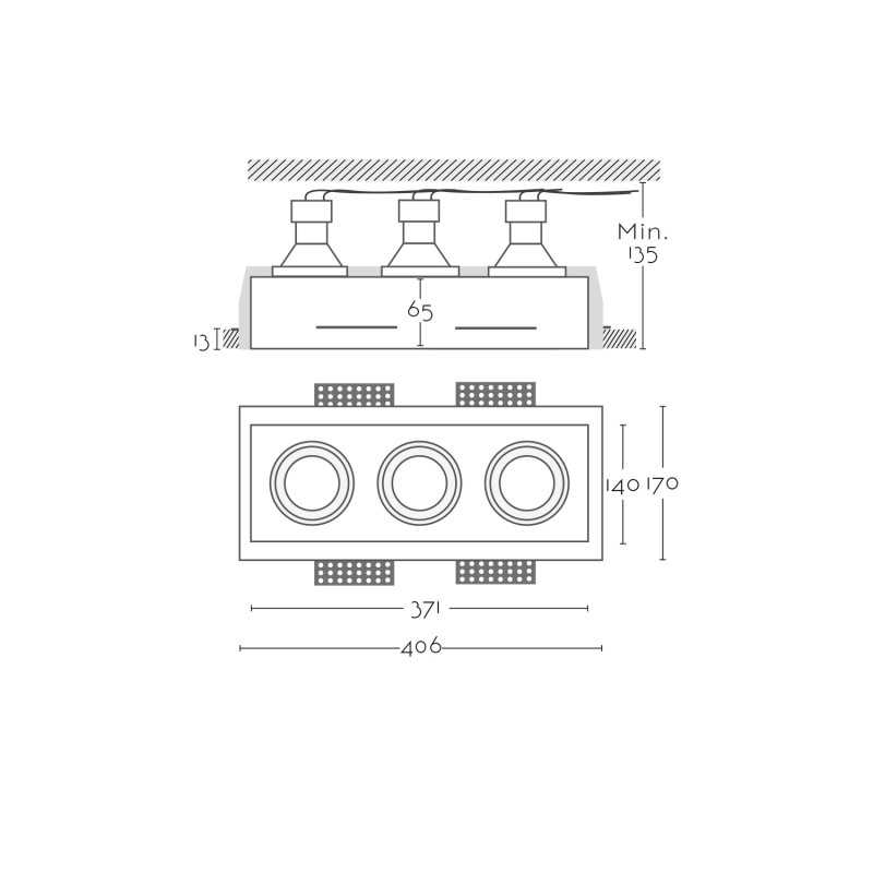Spot en plâtre GU10 371mm x 140mm x 135mm hauteur