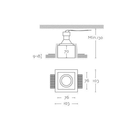 Spot GU10 en plâtre 76mm x 76mm et hauteur 130mm