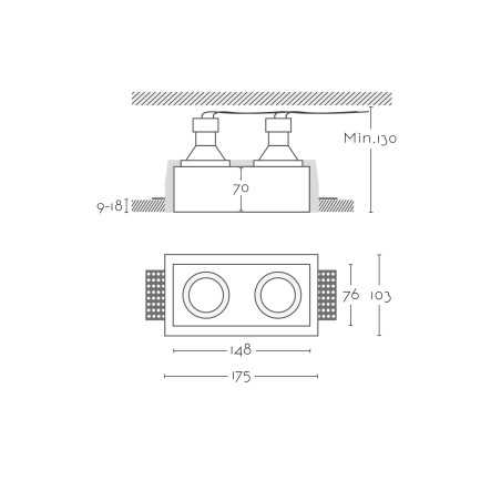 GU10 en plâtre 76mm x 76mm et hauteur 130mm