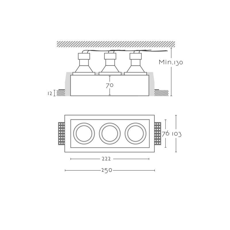 Spot GU10 en plâtre 222mm x 76mm et hauteur 130mm