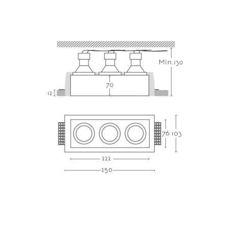 Spot GU10 en plâtre 222mm x 76mm et hauteur 130mm