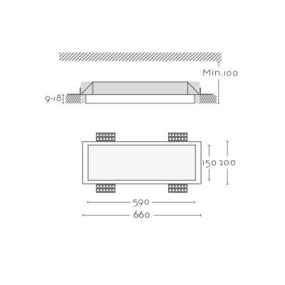 Spot rectangulaire en plâtre 590mm x 150mm
