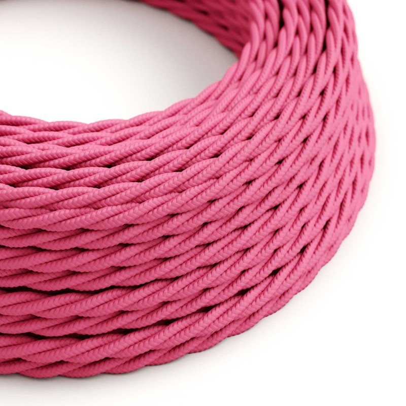 Câble décoratif en textile tressé fini couleur rose