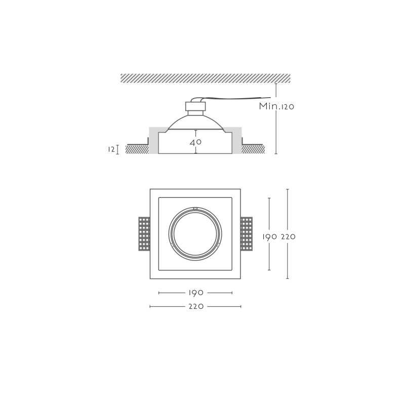 Spot en plâtre 190mm x 190mm x 120mm haut pour AR111