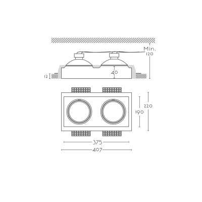 Spot plâtre double 375mm x 190mm x 120mm haut AR111