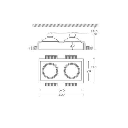 Spot plâtre double 375mm x 190mm x 120mm haut AR111