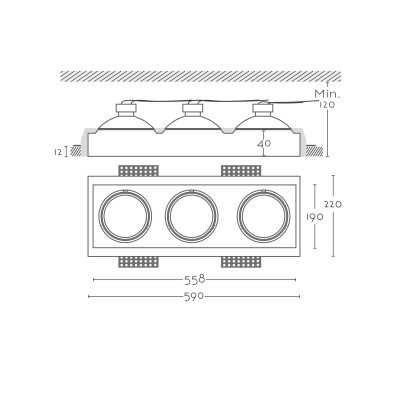 Spot plâtre 558mm x 190mm x 120mm haut AR111