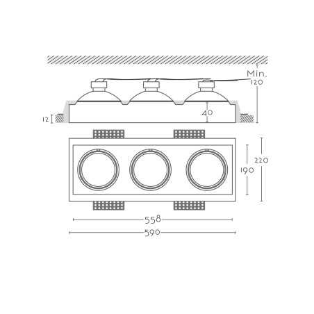 Spot plâtre 558mm x 190mm x 120mm haut AR111