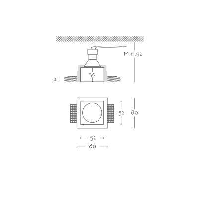 Spot GU10 en plâtre 52mm x 52mm et hauteur 92mm
