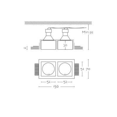 Spot double en plâtre GU10 150mm x 52mm et hauteur 92mm