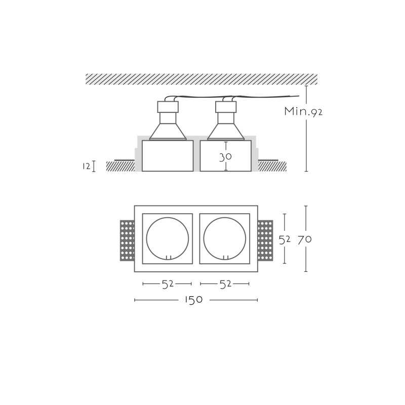 Spot double en plâtre GU10 150mm x 52mm et hauteur 92mm