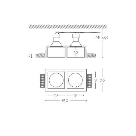 Spot double en plâtre GU10 150mm x 52mm et hauteur 92mm