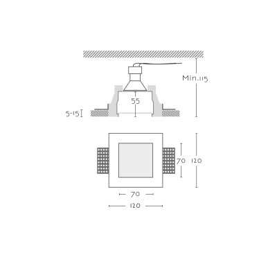 Spot GU10 en plâtre 70 mm x 70 mm et hauteur 115mm