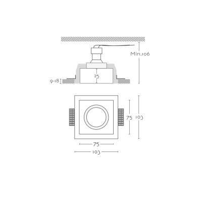 Spot GU10 en plâtre 75mm x 75mm et hauteur 106mm