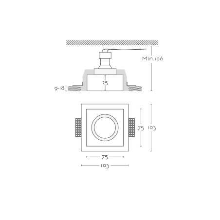 Spot GU10 en plâtre 75mm x 75mm et hauteur 106mm