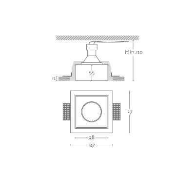 Spot GU10 en plâtre 98mm x 98mm et hauteur 120mm