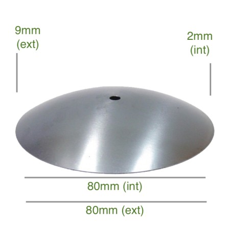 Couvercle concave en fer brut 80mm x 2mm pour globes en verre