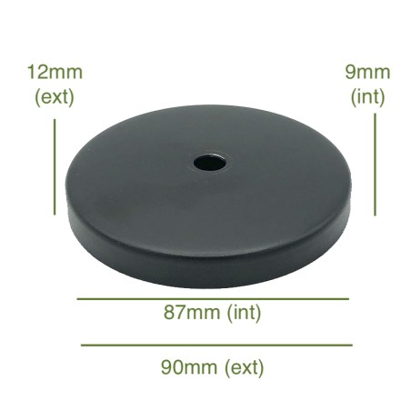 Couvercle en métal noire diamètre 87 mm x 9 mm