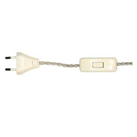 Connexion tressée en soie beige de 200 cm avec interrupteur et prise.