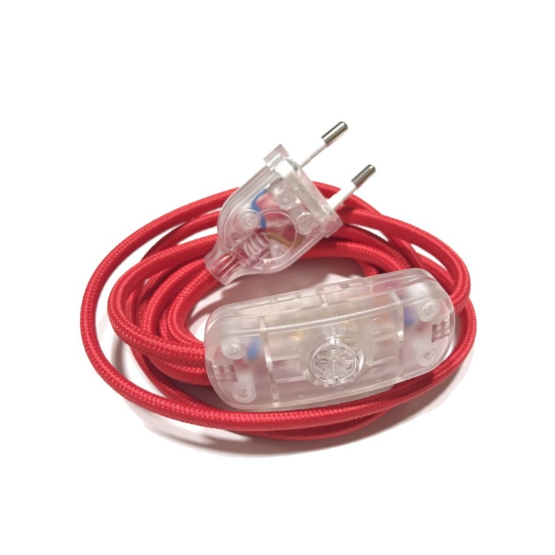 Câble textile rouge de 170 cm avec interrupteur et fiche.