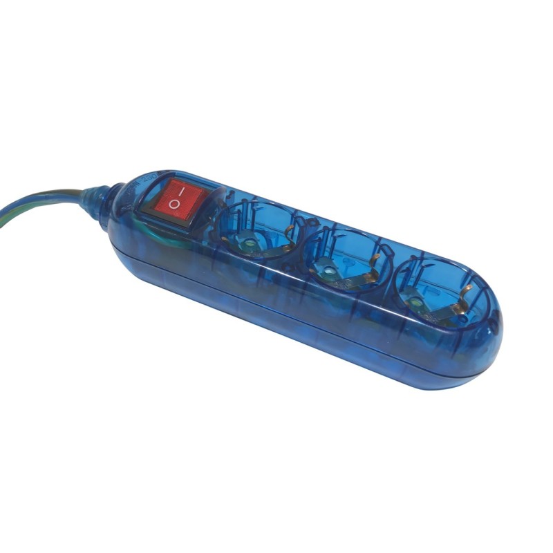 Multiprise à 3 prises avec câble couleur bleu